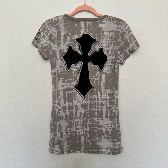 Tparty grey tan cream burnout velvet cross back with embellishment size M medium - Picture 4 of 4